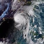 Satellite image of Hurricane Gil, a Category 1 hurricane, located in the Eastern Pacific on August 2, 2025, showing its cloud circulation