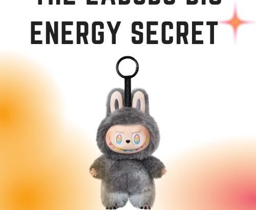 A close-up shot of the rare Pop Mart Labubu 'ID' Secret figure from the Big into Energy series, highlighting its unique grey fur and rainbow-gradient eyes