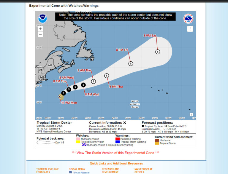 Projected path map of Hurricane Joyce provided by NOAA, August 2025