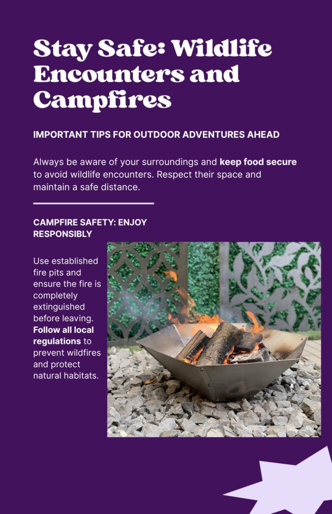 Sign at a campground warning campers about storing food and potential wildlife encounters.